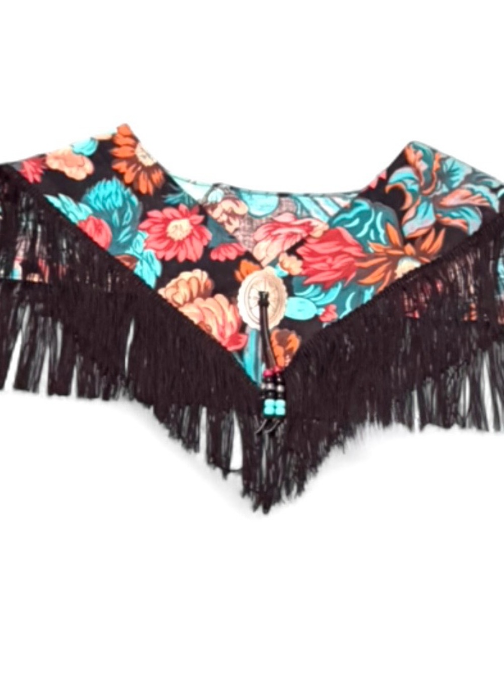 Vintage Western Fringe Floral Capelet/Shoulder Shawl-Festival Boho Cowgirl Chic - Picture 2 of 10